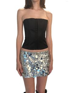 Rokken BKPAPTXY Vrouwen Glanzende Pailletten Mini Rok Slanke Sparkle Bodycon Potlood Y2k Zomer A-lijn Club Muziek Festival