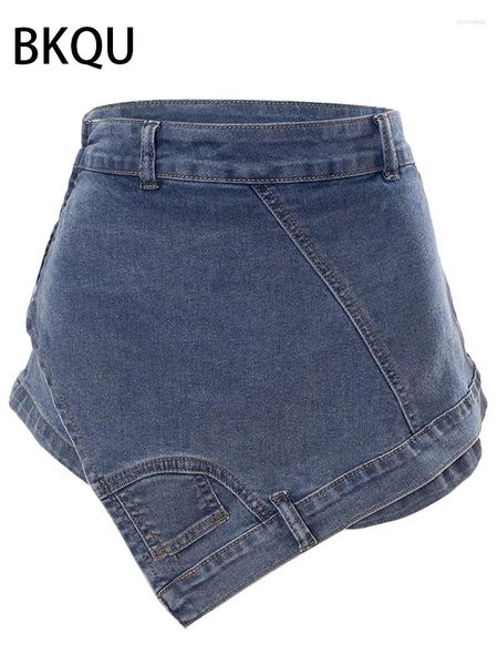 Faldas BKQU Y2K, minifalda vaquera estética para mujer, cintura alta Irregular, falda acampanada ajustada, pantalones Grunge de hadas lavados en azul para verano 2023