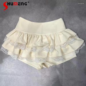 Rokken zwarte abrikoos kleur korte kanten rok dameskleding zoete afslanke hoge taille bubbel kleine a-line y2k cake