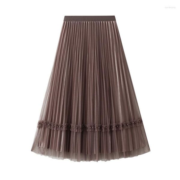 Faldas negras con cuentas de retazos de tul falda de hada Primavera Verano cintura alta plisada para mujeres 2023 tendencia de moda coreana