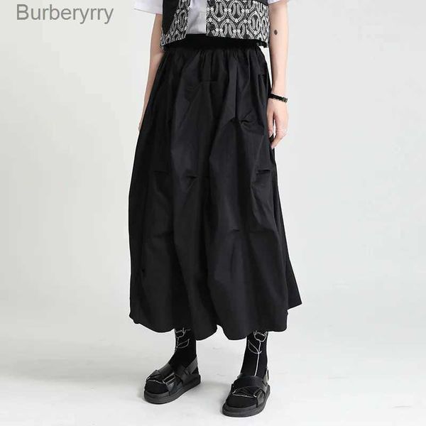 Jupes Demi-jupe noire pour femmes, ample, taille haute, mi-longue, design sense, niche, jupe trapèze, été, 2023, black skirtL231212