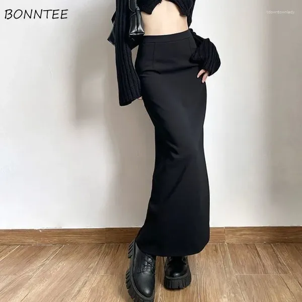 Jupes noir pour femmes vêtements d'été tout-correspondant conception solide de la cheville haute taille jeune fille simple style cool cool style