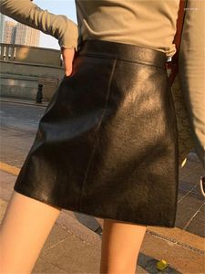 Jupes jupe en cuir noir pour femmes 2023 taille haute droite une ligne de bureau décontracté dames streetwear pu élégant mini