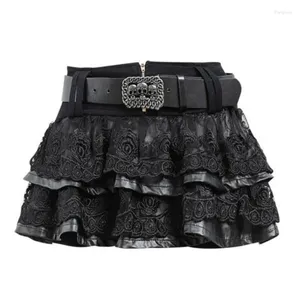 Faldas Mini falda negra Mujer con cinturón Harajuku Goth Emo Dark Academia Estética Moda coreana Linda ropa gótica