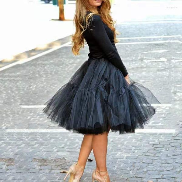 Jupes Noir Jupon Tutu Tulle Jupe 5 Couches 60cm Mode Midi Plissée Femmes Lolita Demoiselle D'honneur Mariage Faldas Mujer Saias JupeJupes