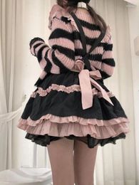 Jupes Noir Rose Japonais Kawaii Lolita Jupe Femmes Bow Gothique Y2k Doux Sangle Femelle Style Coréen Princesse Fée 2024