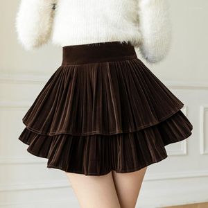 Rokken zwart geplooide rok sexy mini dames 2023 Velvet herfst winter dames cake hoge taille een 969i