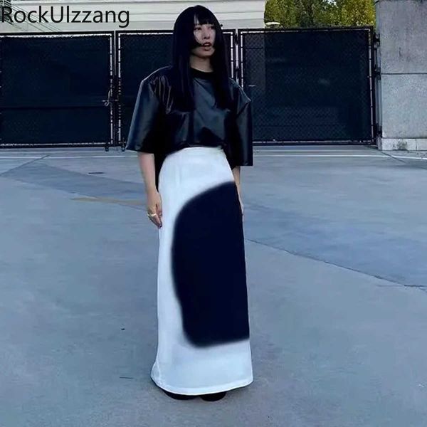 Faldas Estampado negro Maxi Falda larga blanca Cintura elástica Harajuku Sexy Gótico Japonés Street Fashion y2k Punk Hippie Faldas midi grunge P230420