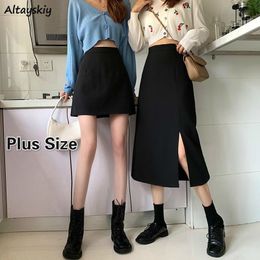 Rokken zwarte rokken vrouwen Midcalf college Aline High Taille Koreaanse stijl Allmatch Friends Streetwear Chic Female Bottom 230504