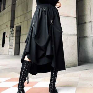 Rokken zwarte streetwear vrij verstelbare gotische rok harajuku punk stijl hoge taille splicing buckle onregelmatig