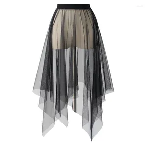 Jupes Noir Blanc Longue Tulle Dentelle Maille Jupe Femmes Jupon Jupon Été Coréen Irrégulière Couverture Tutu Pour Fille