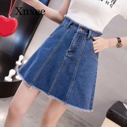 Jupes Blue Short Jirt Denim S-5xl Jeans Womens High Washing Korean School Ladies Girls A-Line