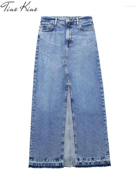 Jupes bleu côté fendu jupe en jean femmes décontracté taille haute hanche paquet midi femme 2024 printemps été mode streetwear