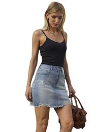 Rokken blauw/witte vrouwen zomer gescheurde denim korte rok mode sexy hoge elastische mini jeans straat casual kledingkirts