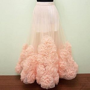 Faldas Blush Pink Maxi Ruffles para mujeres Extra Puffy Falda de cumpleaños Cintura alta Tul Mujer Faldas Ver a través