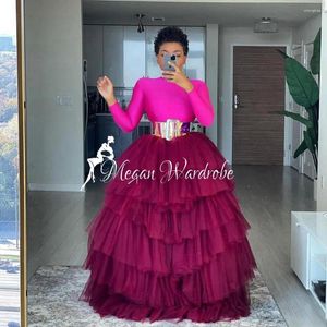 Faldas boho elegante profundo burdeos hinchados tulle tutu po-shoots elegante cintura persa longitud de talla larga faldas