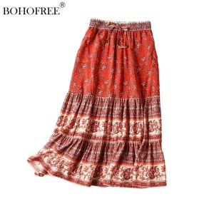 Rokken Boho Maxi Hippie Rokken Bloemenprint Een Lijn Boheemse Stijl Vintage Chic Strand Saia Zomerstrand Fadal Mujer Dames Zomerrokken