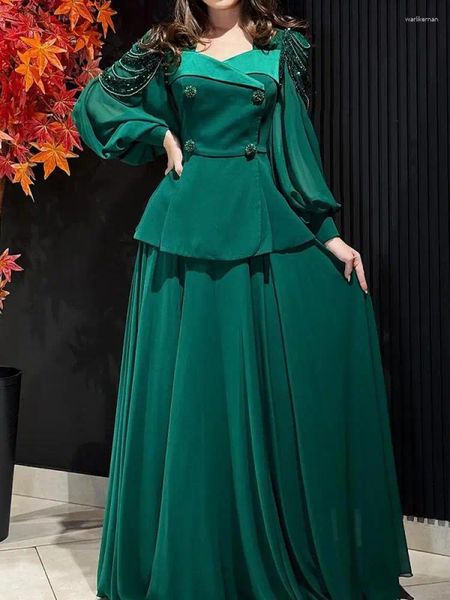 Bonboho – robe de soirée pour femmes, costume, col carré, manches bouffantes, haut et grande jupe plissée, robes de soirée élégantes, 2024