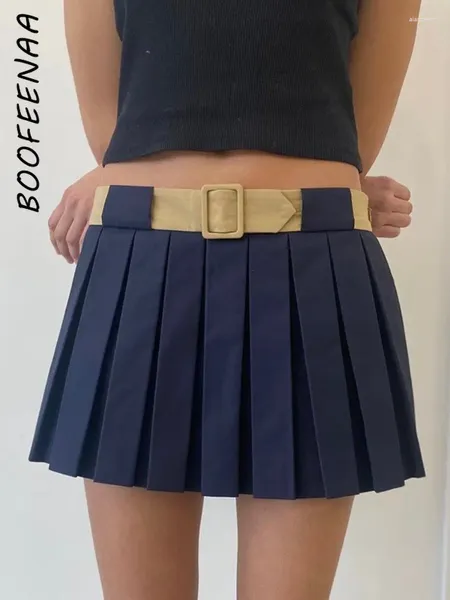 Jupes BOOFEENAA Y2k jupe plissée Sexy avec short sous Streetwear Harajuku jolie taille haute Mini pour les femmes C92-DI24