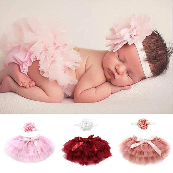 Faldas Born Infant Kids Baby Girl Bowknot Tulle Tutu Faldas + Diadema Trajes Ropa Falda