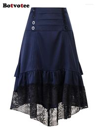 Jupes Botvotee taille haute pour femmes 2023 mode Vintage Lolita Style cordon Midi jupe Chic dentelle épissage Y2k