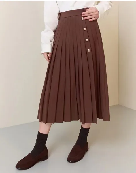Jupes couleur marron mode jupe longue pour femmes taille haute broderie florale coton bonne qualité vêtements plissés