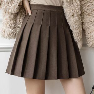 Faldas Falda corta plisada marrón Mujer Primavera y otoño Traje de moda coreana Una línea Sexy Cintura alta Mini Slim Mujer