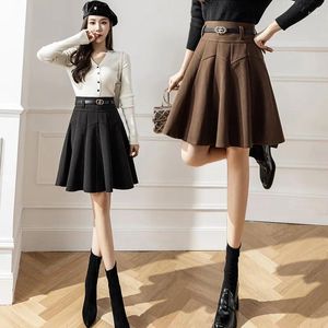 Jupes jupe en laine marron femmes automne et hiver taille haute parapluie minceur conception plissée courte