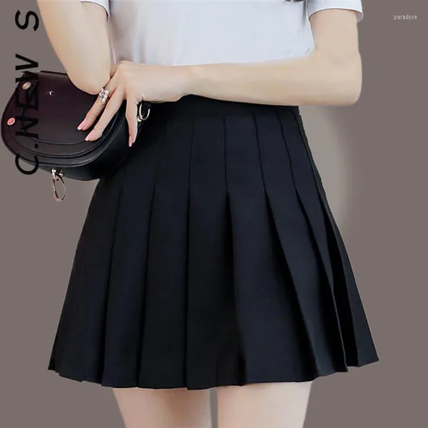 Faldas C. S Mujeres Falda plisada de cintura alta Y2k Verano Kawaii A-Line Black Tennis Uniforme escolar japonés Casual Mini Girls