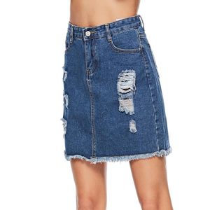 Faldas Falda de mezclilla de cintura alta informal Azul claro Lavado Mujeres Mini lápiz desgastado Señoras Sexy Ripped Summer Vintage Jeans