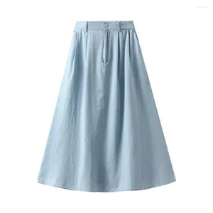 Rokken Casual Long Denim Rok Dames Blue Maksi Harajuku Fashion Retro High Taille A-Line Midi Jeans geplooided