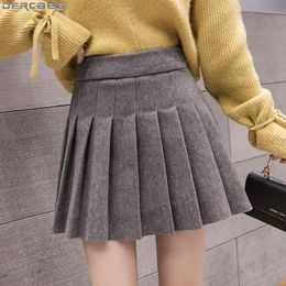 Rokken casual streetwear geplooide rok vrouwen winter wol korte rokken a-line mini jupe femme grijs zwart saia kawaii school skater rok 230327