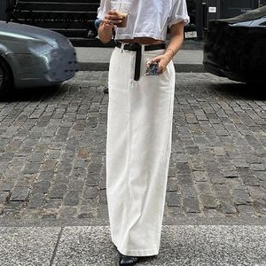 Rokken Casual White Back Split Long Straight Denim Women Streetwear Slim High Taille Pockets Maxi Jeans Office All Match