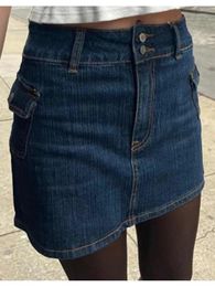 Jupes Femmes décontractées Fashion Blue Denim Mini 2024 Été Vintage High Taist Side Pockets Femme Bottoms Mujer