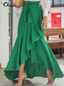 Jupes celmia 2024 Fashion Summer Femmes Ruffles Maxi Asymétrique en queue de poisson haute jupe décontractée