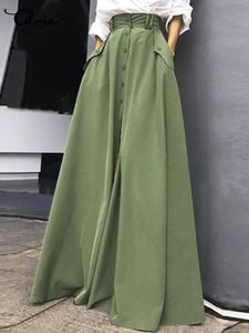 Rokken celmia dames hoge taille maxi elegante knoppen omhoog pocket a-line swing party rok modekantoor solide long bottoms 221117