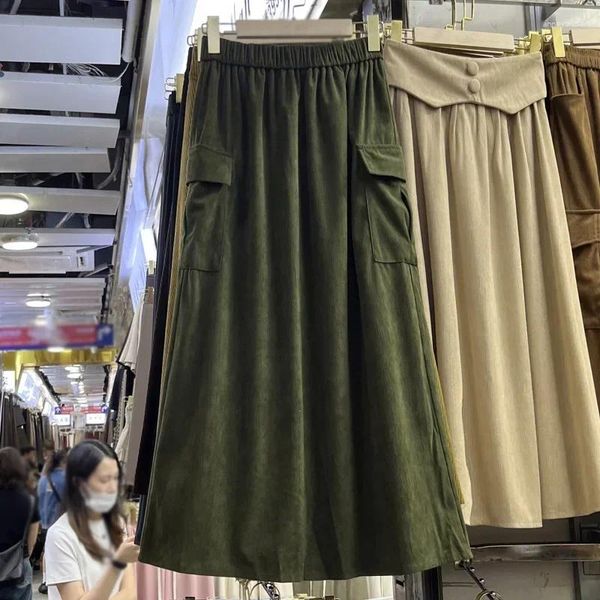 Jupes Chic Bargo jupe pour femmes patchwork en velours côtelé plies