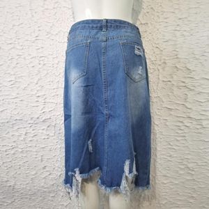 Rokken Chique Denim Rok Ademende Rits Vliegende Lichtgewicht Gescheurde Gaten Kwastje Onregelmatige Zoom Zomer Verkleden