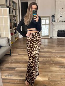 Rokken chicheca hoge taille luipaard print trompet maxi rok vrouwen lente zomer lange satijn faldas mujer 2024 side zip party