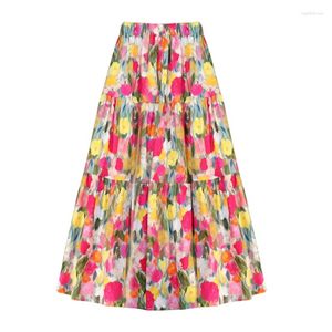 Joupes Chiclady Floral Pattern imprimé Taon élastique Midi Long pour les femmes Spring Summer Chic Fashion Holiday Party Faldas Vintage