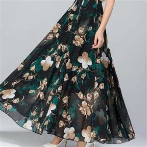 Jupes En Mousseline De Soie Floral Maxi Jupe D'été Femmes Longue Taille Haute Jupe De Danse De Vacances Élégant Plage Boho Vente Chaude Dame Vintage Fille Fée J230621