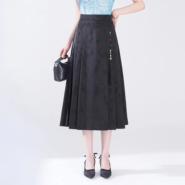 Jupes de style chinois dames sket jupe chevalet tendance respirable adapté à la robe de pantalon féminin du printemps et d'été