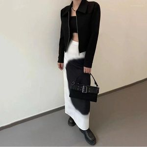 Rokken Chinese Stijl Lang Voor Vrouwen Mode 2023 Elegant Zwart Wit Y2k Streetwear Harajuku Hoge Taille Esthetische