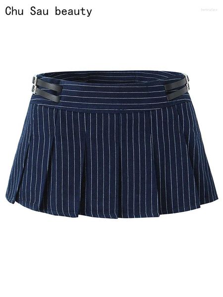 Jupes chu saubeau 2024 femmes mode douce rayée super short sexy bas wasit mini jupe preppy style plissé skorts