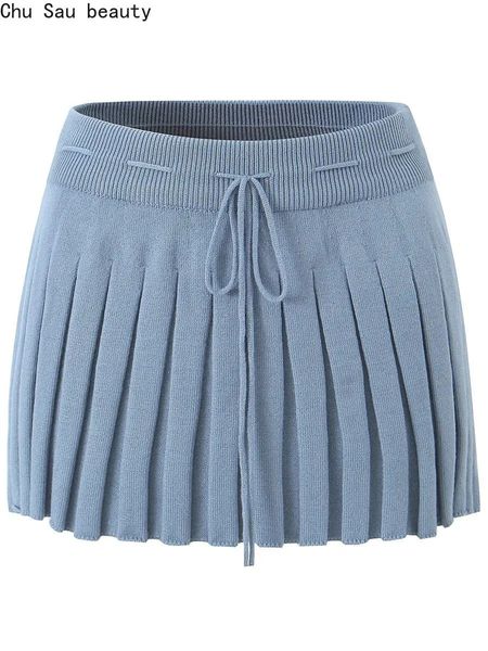 Jupes Chu Sau beauté femmes automne mode doux rayé Chic ceintures Mini jupe Sexy taille élastique jupes courtes Faldas Mujer 231016