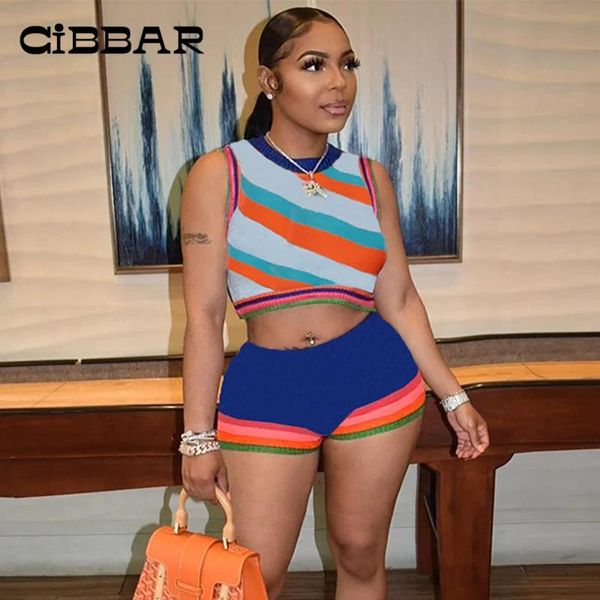 Jupes Cibbar Summer Fashion Hot Trend Shorts sets Femmes Femmes Street Style Multicolor Tricot 2 pièces Skinny Crop Tanks Top + Shorts Tenue