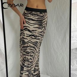 Jupes Cibbar y2k dames léopard imprimeur longue jupe décontractée 2000 est esthétique slim-fit basse montée pour les femmes vintage des femmes
