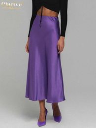 Jupes Clacive décontracté violet Satin soie jupe femmes haute attendu été mode longue jupe nouveau 2022 élégant femmes bureau Midi jupes T230825