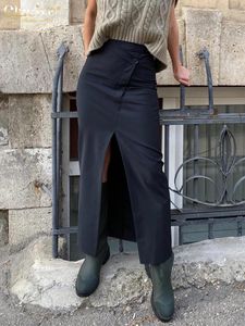 Jupes Clacive Mode Slim Noir Jupe Femme 2024 Moulante Taille Haute Midi Élégant Classique Fente Faldas Vêtements Féminins