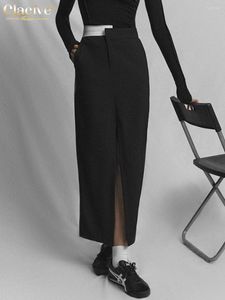 Faldas Clacive moda Slim negro falda de mujer 2023 Casual cintura alta Slit largo elegante clásico Oficina Faldas ropa femenina